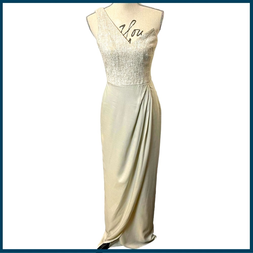 Obakki Cotton Linen One Shoulder Bodice Floor Length Wrap Skirt Dress (4)
